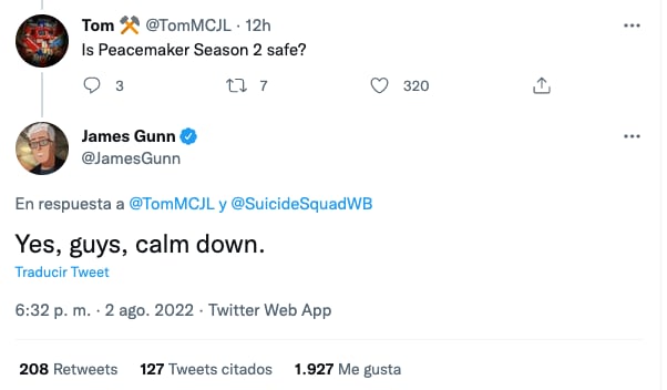 James Gunn dice que 'Peacemaker' esta a salvo