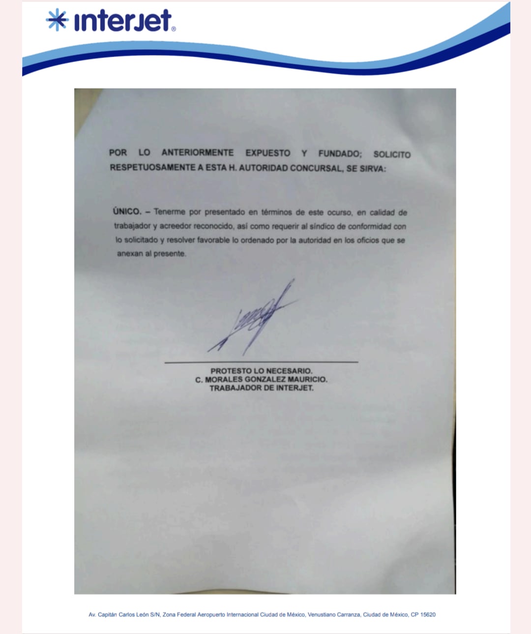 Escrito del capitán Mauricio Morales