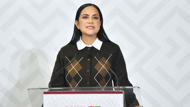 Ariadna Montiel Reyes, presidenta nacional de Morena, durante conferencia de prensa