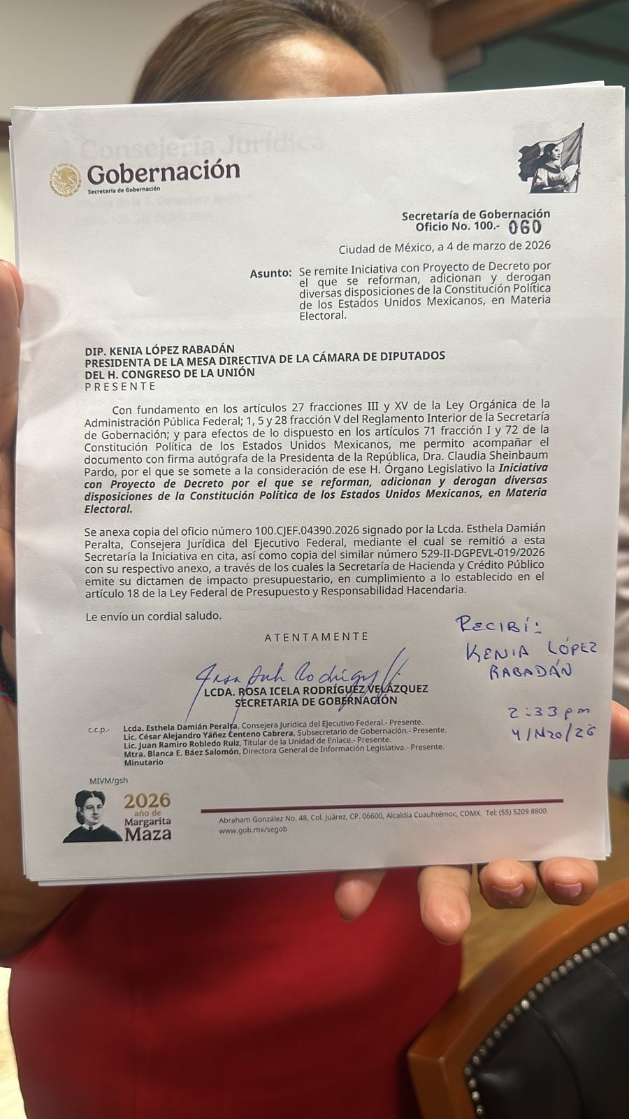 Acuse de recibido de la reforma electoral