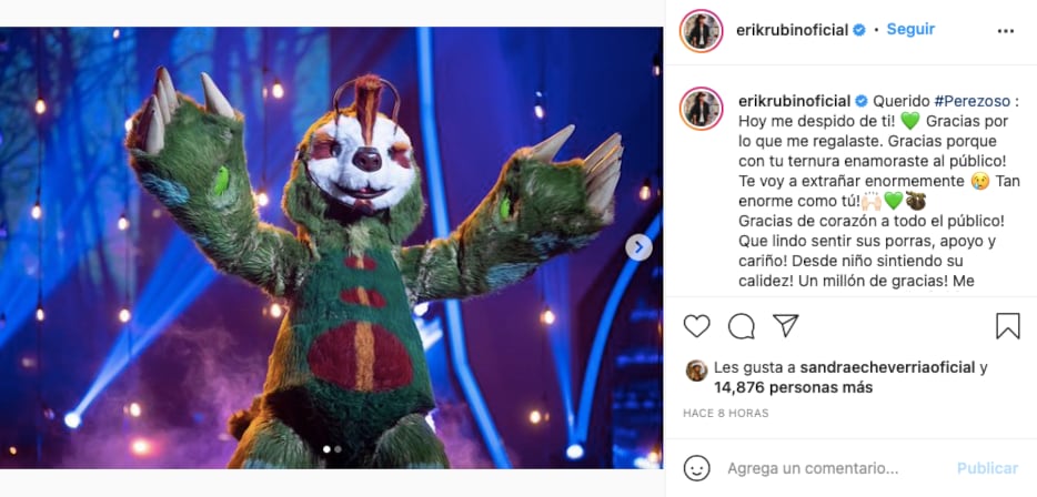 Erik Rubín se despide de Perezoso en ¿Quién es la Máscara?