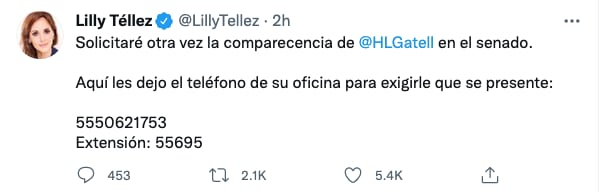Lilly Téllez comparte el teléfono de oficina de Hugo López-Gatell