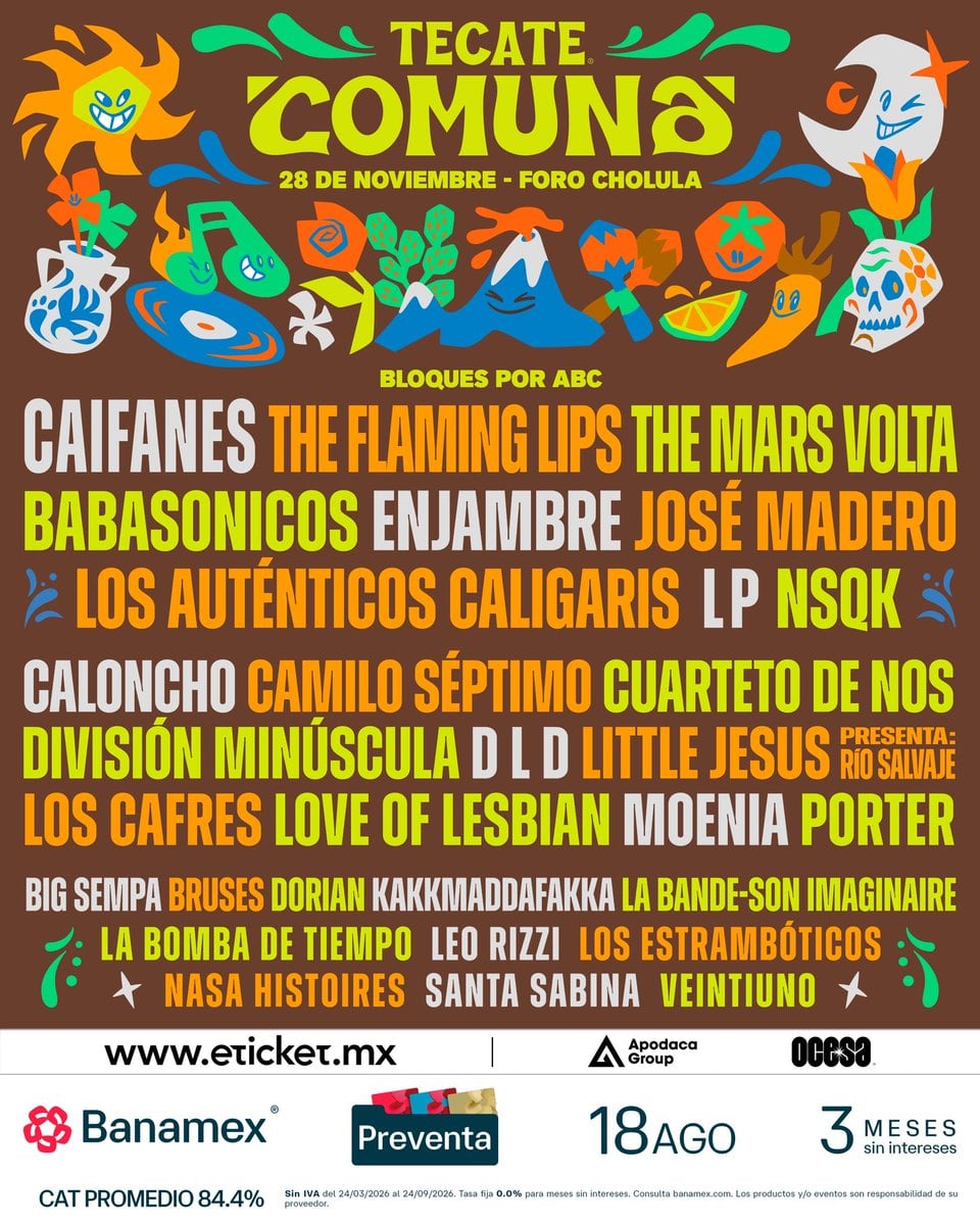 Tecate Comuna 2026 revela cartel con Caifanes, The Flaming Lips y The Mars Volta