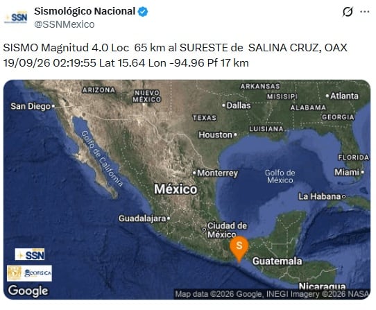 Sismo hoy sábado 19 de septiembre de 2026 en México: epicentro y magnitud de los últimos temblores