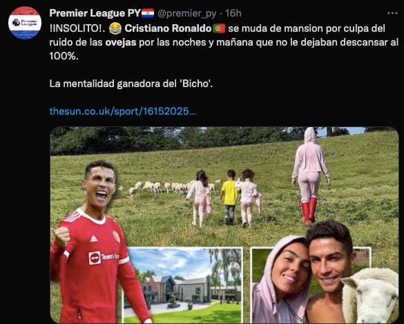 Las ovejas provocaron la mudanza de Cristiano Ronaldo