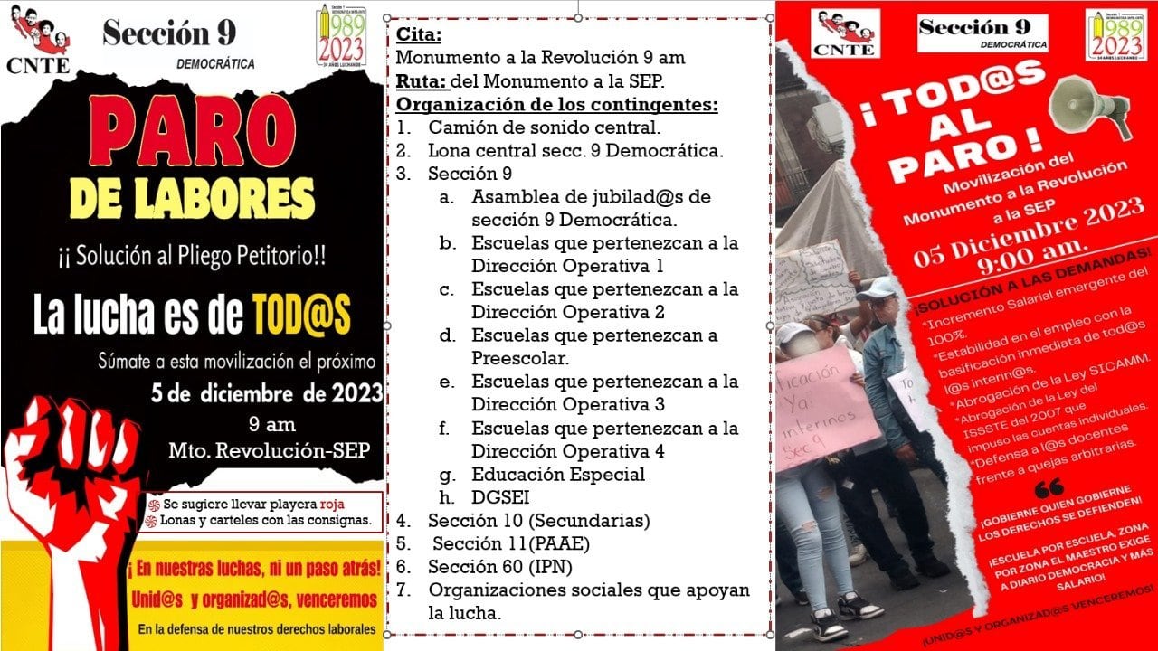 Cartel sobre el paro de labores en las escuelas de la CDMX