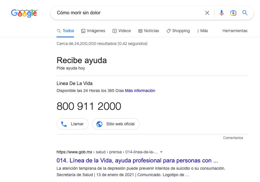 Búsquedas en Google de Cómo morir sin dolor