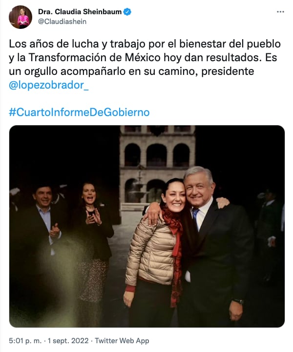 Claudia Sheinbaum felicita a AMLO por su Cuarto Informe de Gobierno