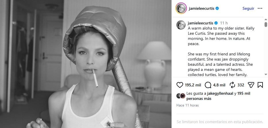 Muere Kelly Curtis, hermana de Jamie Lee Curtis, a los 69 años