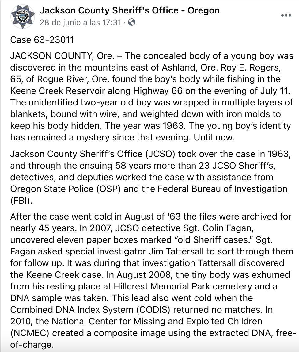 Declaración sobre el niño identificado