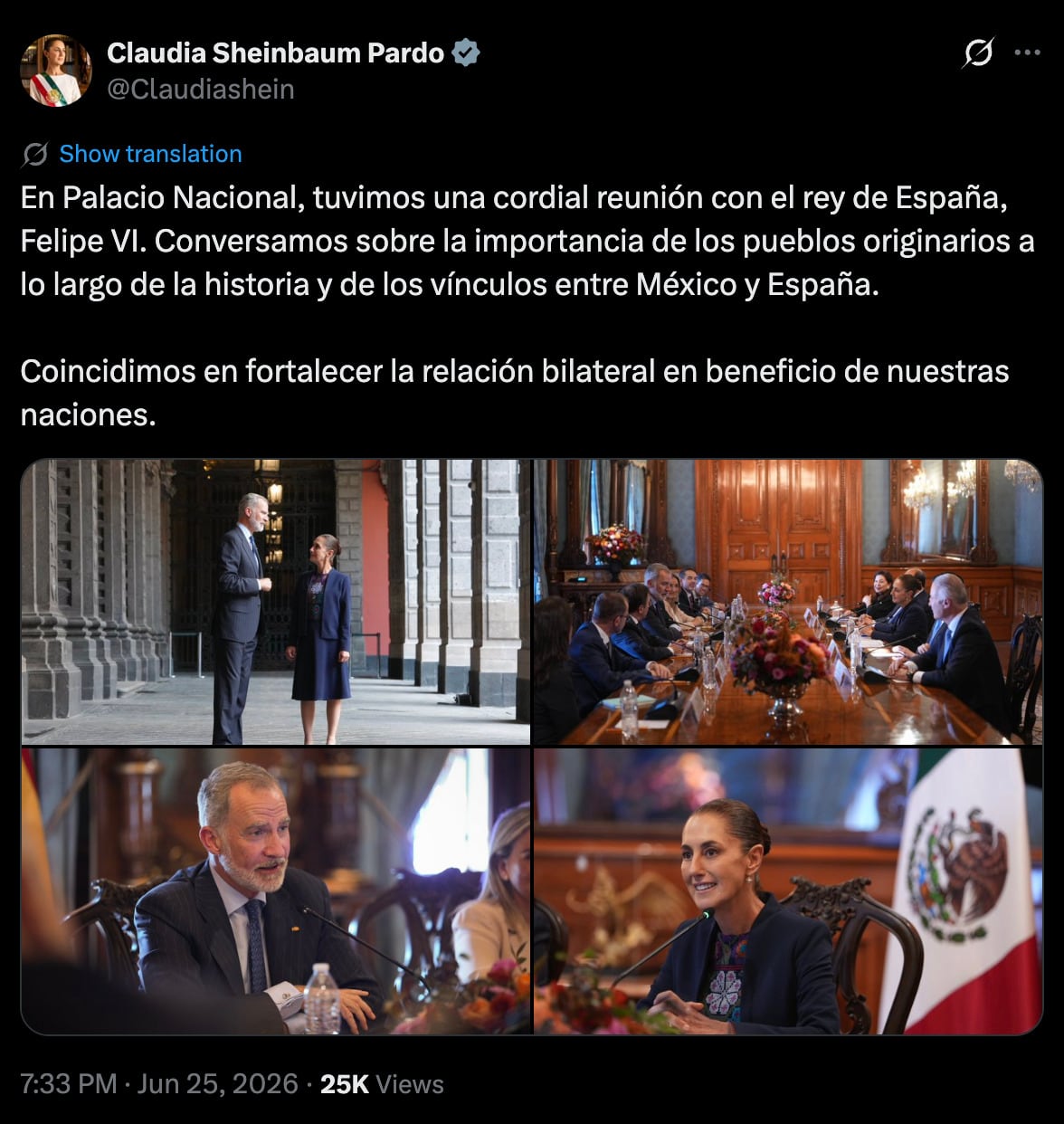 Sheinbaum detalla diálogo con Felipe VI sobre los pueblos originarios de México