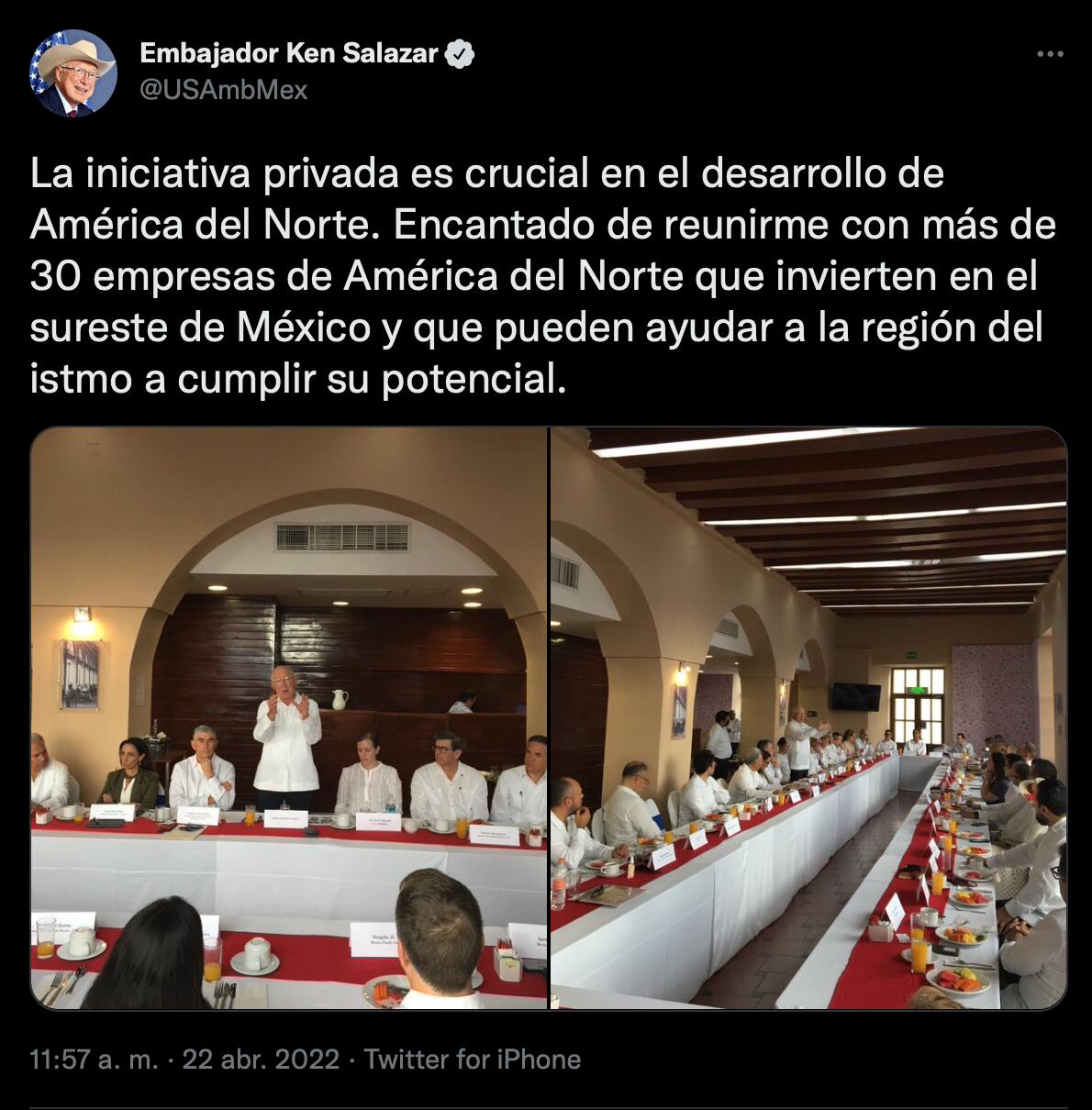 Ken Salazar celebra inversión en el sureste mexicano