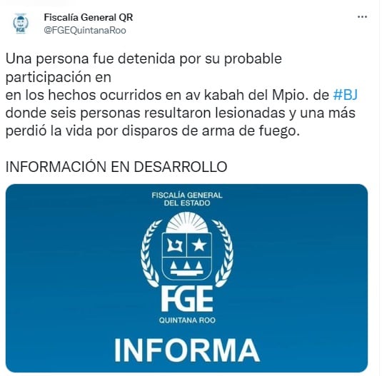 Fiscalía de Quintana Roo confirma un muerto y 6 heridos por balacera en Cancún