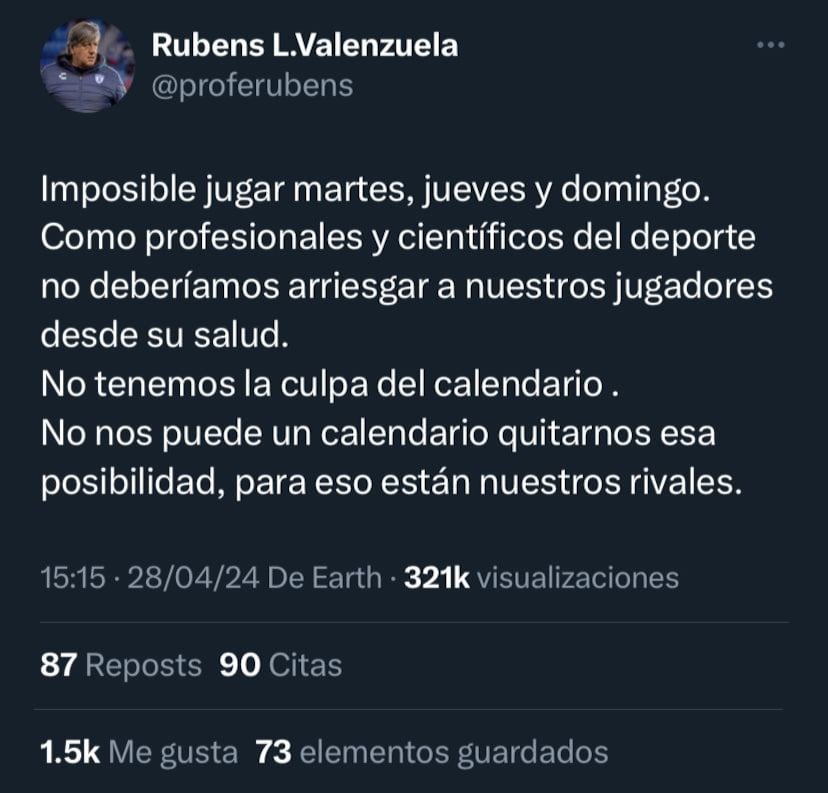 Mensaje del preparador físico de Club Pachuca a la Liga MX.