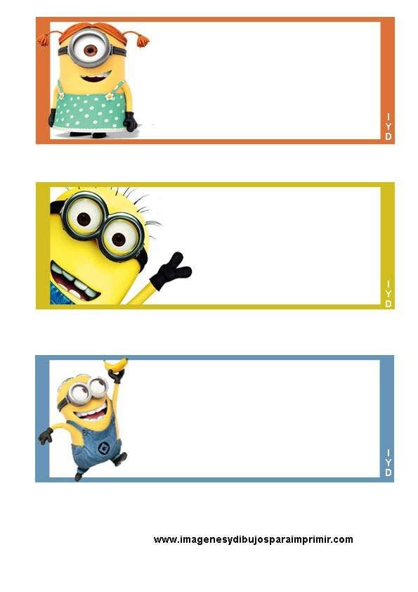 Plantilla de etiqueta escolar de Mi Villano Favorito y Minions para imprimir.