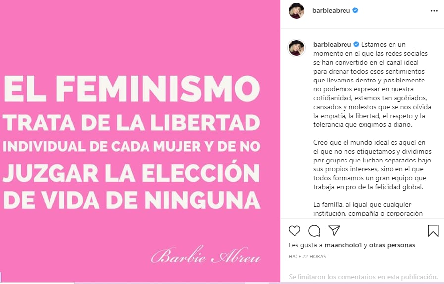 Barbie Abreu post sobre su video de consejos a esposas.