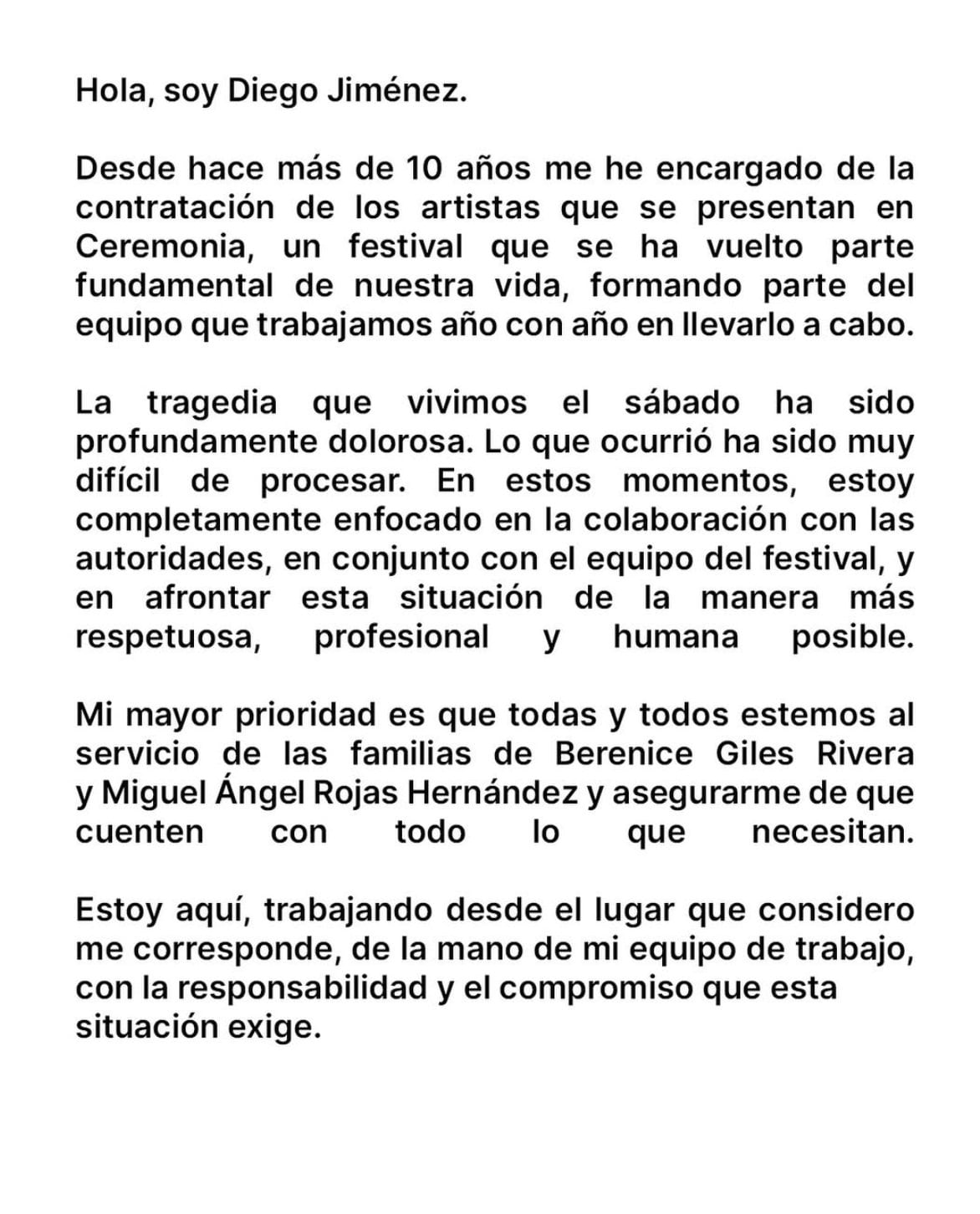 Comunicado Diego Jiménez