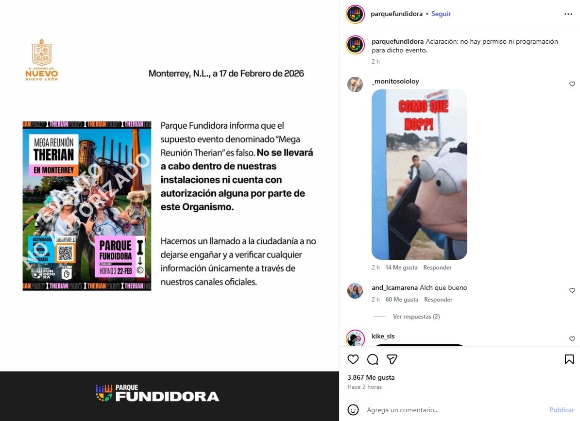 Comunicado Parque Fundidora reunión therians