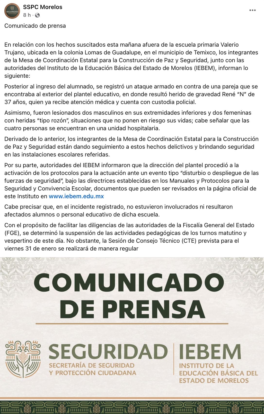 Autoridades informan sobre balacera en Temixco.