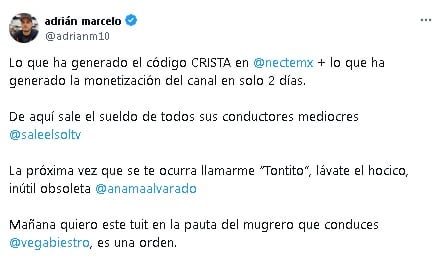 Adrián Marcelo ataca a Ana María Alvarado y Joanna Vega-Biestro.