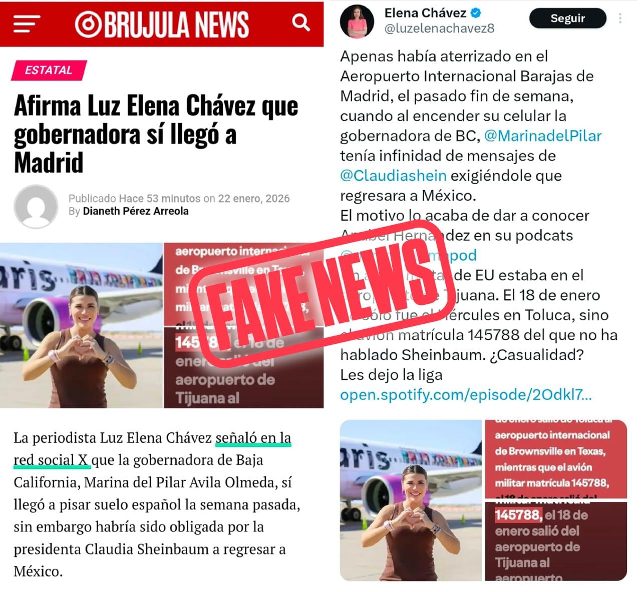 Gobierno de Baja California desmintió versiones sobre un supuesto viaje de Marina del Pilar a Madrid