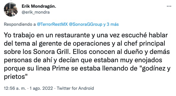 Usuario denuncia discriminación en Sonora Grill Prime