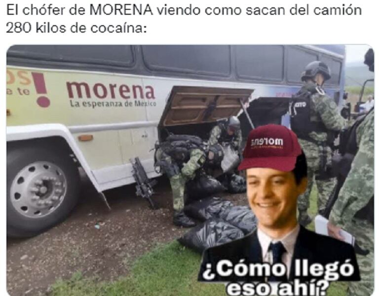 Meme de camión con logos de Morena