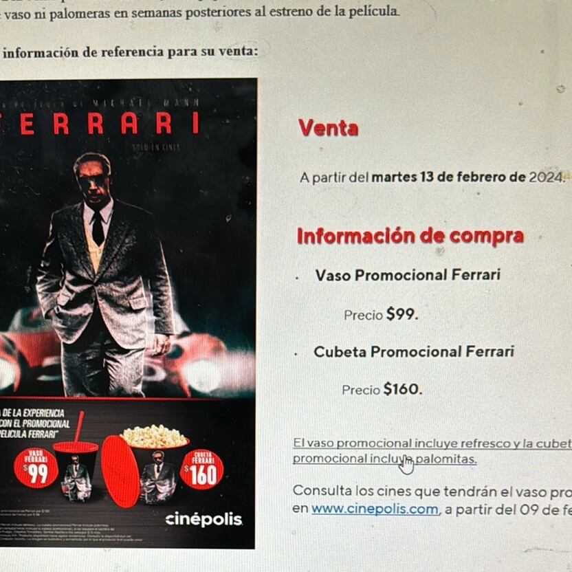 Palomera de Ferrari en Cinépolis