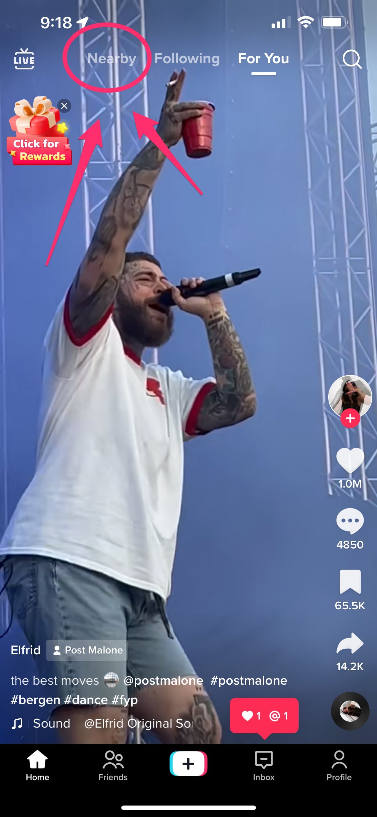 Nearby, tercer feed de TikTok