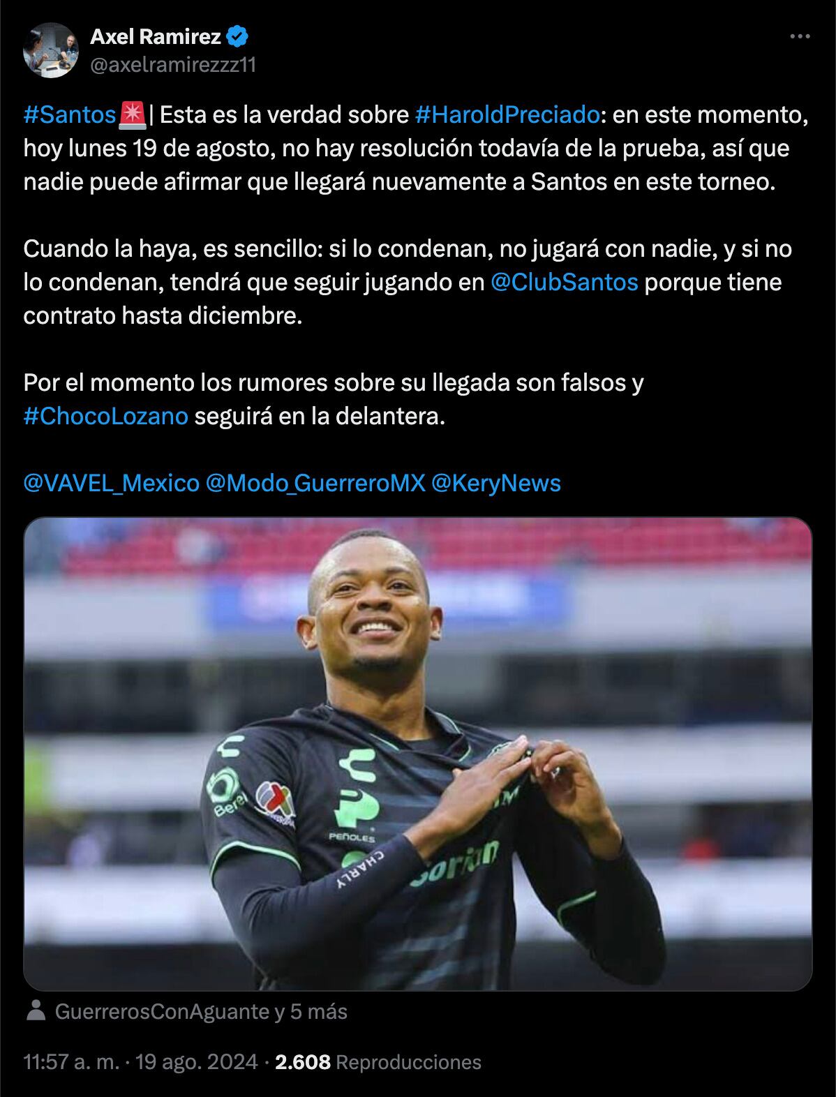No hay resolución en el tema de Harold Preciado.