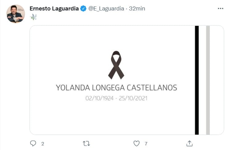 Ernesto Laguardia comparte esquela de su mamá