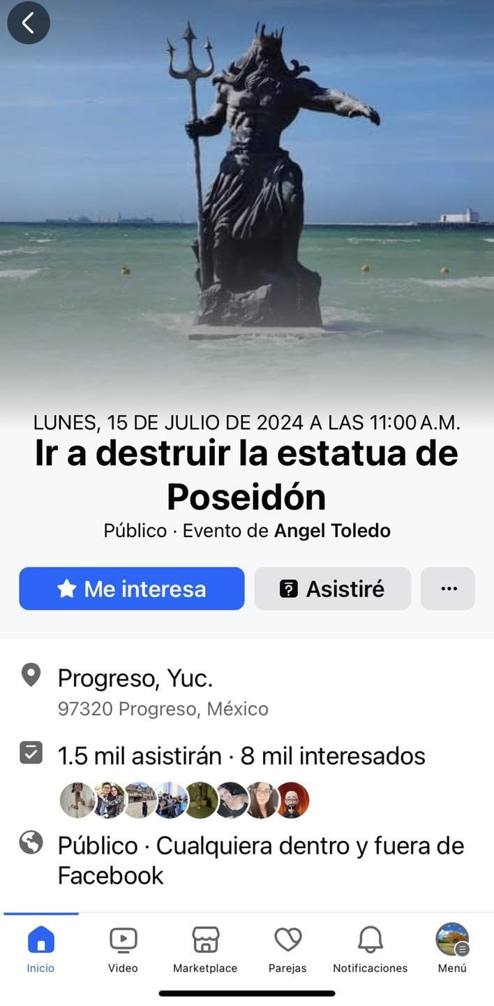 Crean evento para destruir la estatua de Poseidón en Yucatán ante la llegada de Beryl