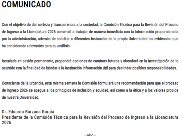 Comunicado UNAM