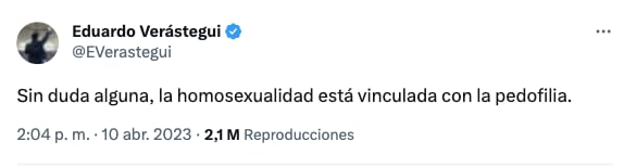 Eduardo Verástegui relaciona homosexualidad con pedofilia