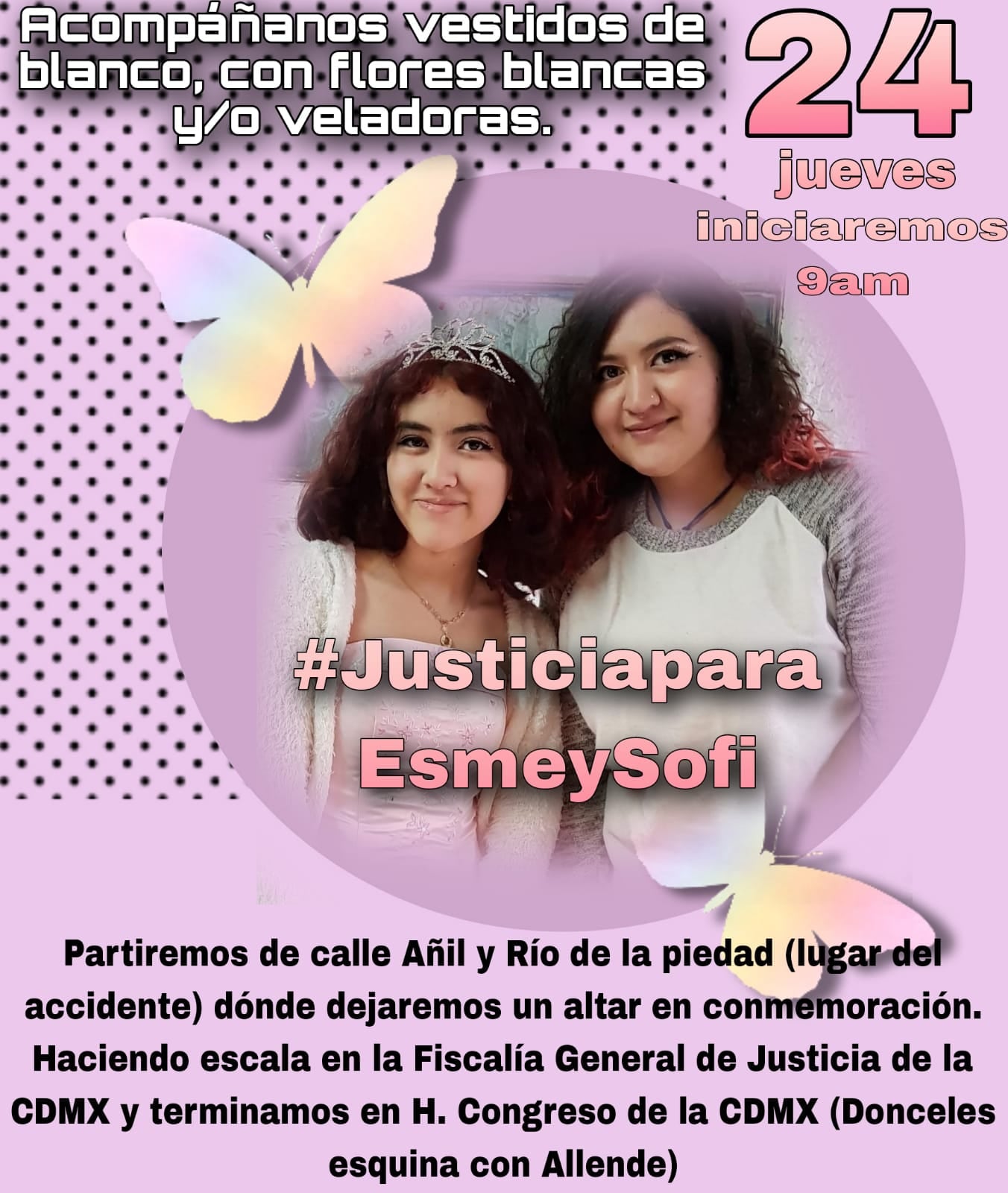 Convocatoria a la marcha por justicia para Esmeralda y Sofía