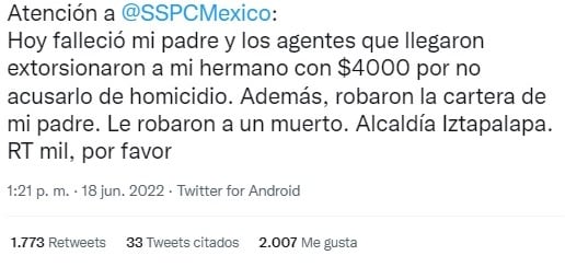 Tuit denuncia extorsión de policías
