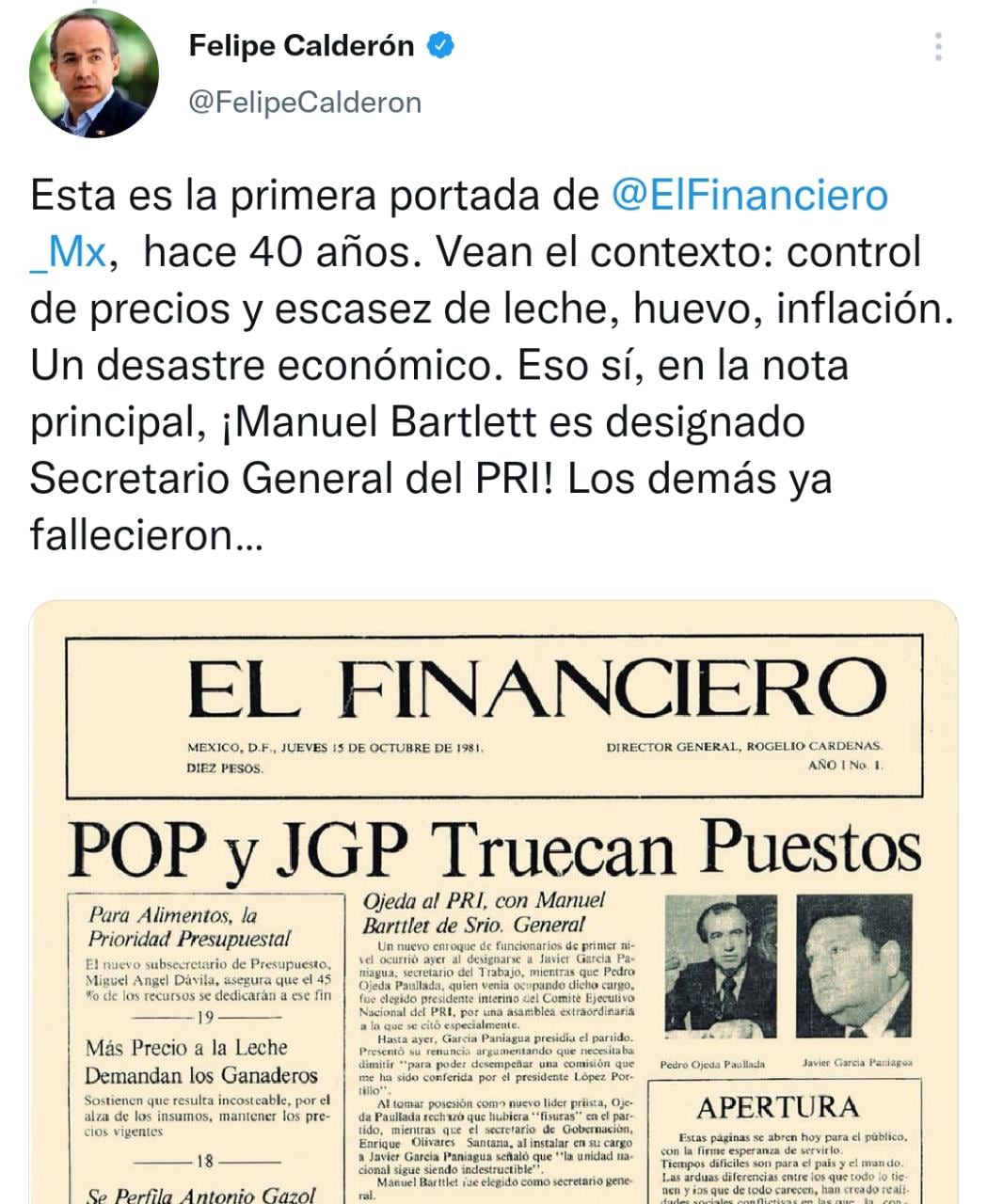 Tuit de Felipe Calderón