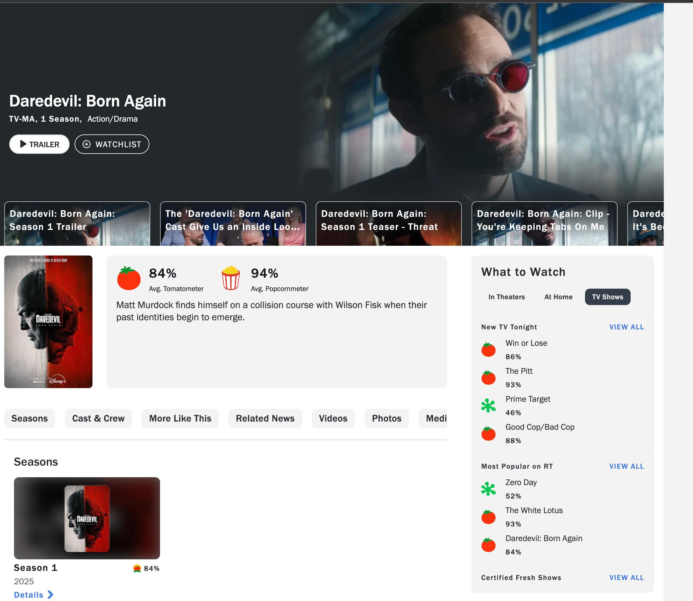 Daredevil: Born Again ya tiene calificación en Rotten Tomatoes