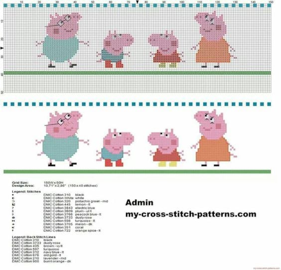 Papá Cerdito en punto de cruz