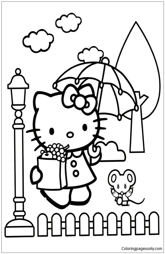 Los dibujos de Hello Kitty bajo la lluvia