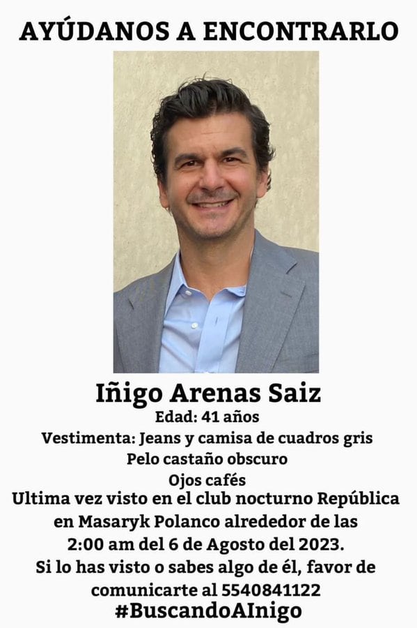 Desaparición del empresario Iñigo Arenas Saiz en Polanco, CDMX