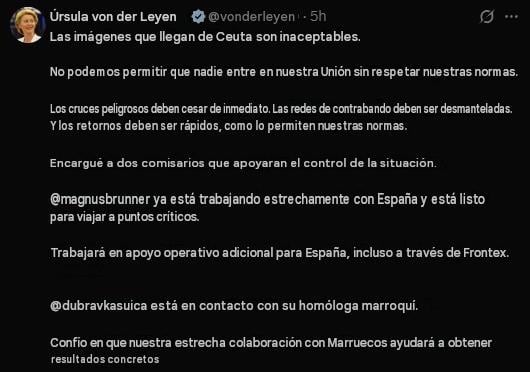 Ursula von der Leyen lanza un duro mensaje a España por la crisis migratoria en Ceuta