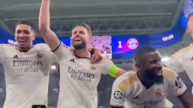 Nacho, Jude y Rüdiger festejadno con los aficionados