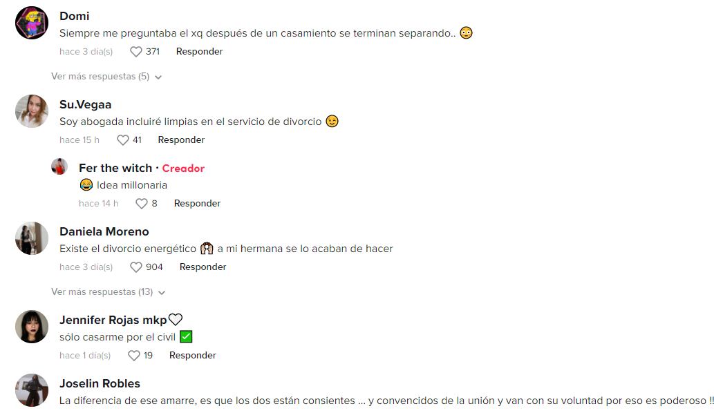 Reacciones a la usuaria de TikTok que explica que el matrimonio es un amarre