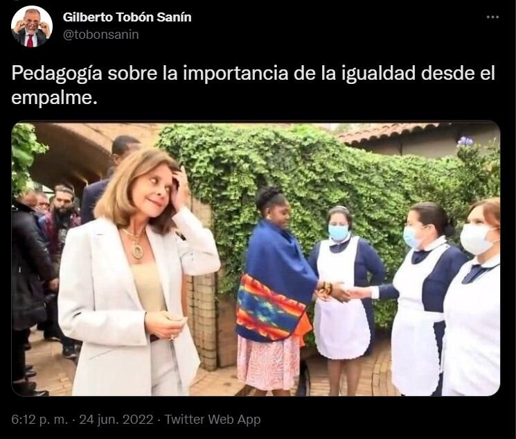 Gilberto Tobón critica a Martha Lucía Ramírez por detalle de Francia Márquez