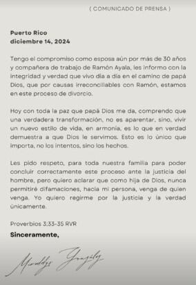 Comunicado de Mireddys González.