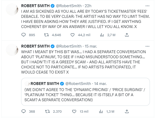 Tuit de Robert Smith, líder de The Cure