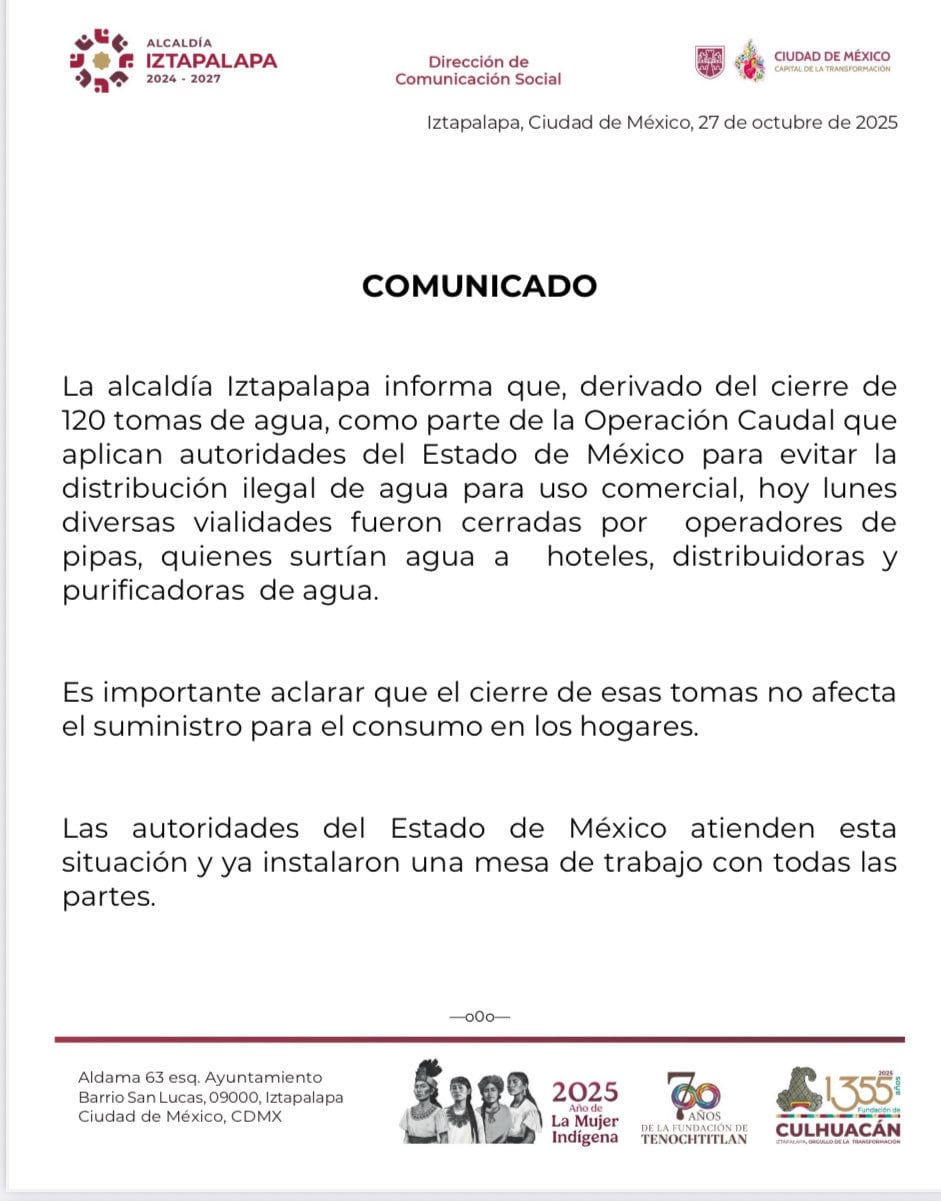 Cierre caudal Iztapalapa