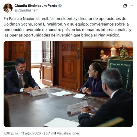 Claudia Sheinbaum se reúne con Goldman Sachs por oportunidades de inversión del Plan México