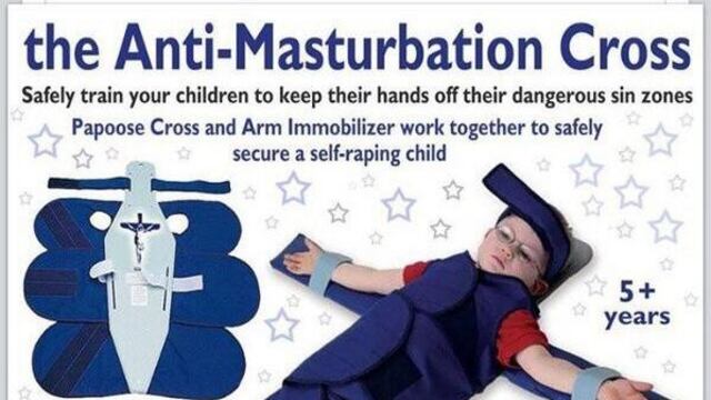 Crucifijo infantil para impedir la masturbación temprana